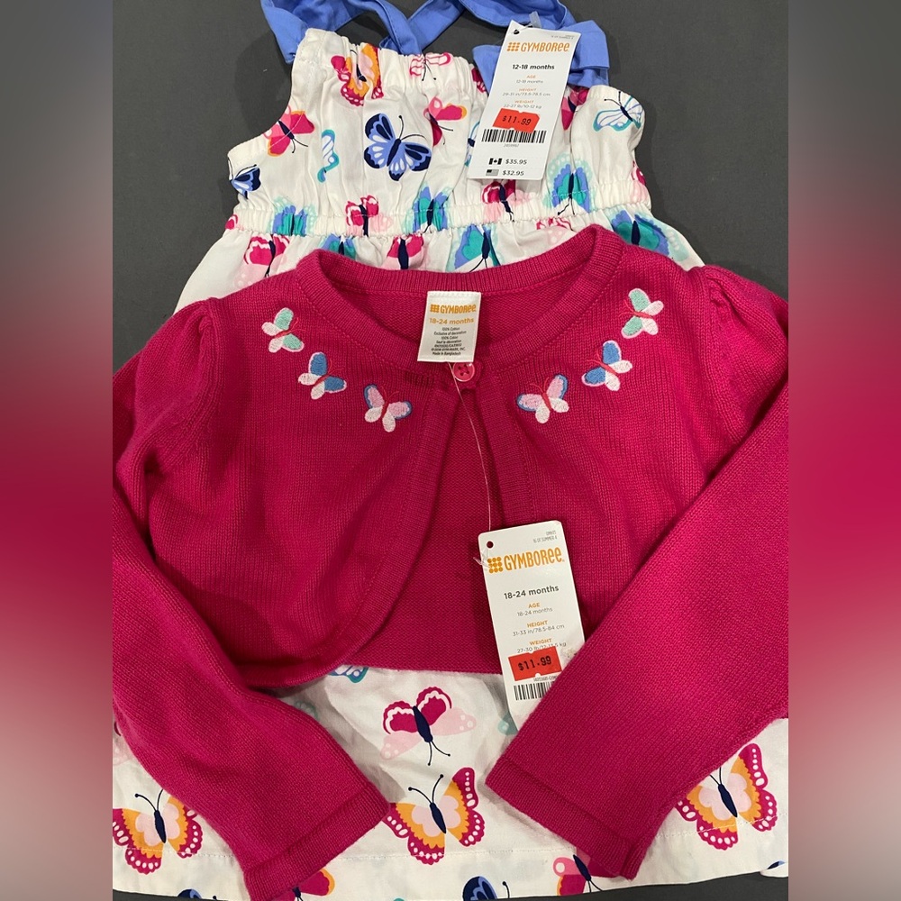 Gymboree Fuchsia Cardigan and Butterfly Dress Set
